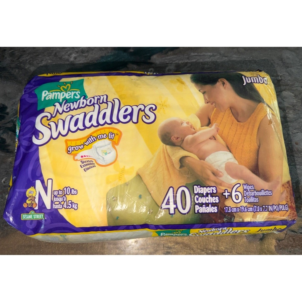Vintage 2004 Pampers Swaddlers Newborn Diapers 38 Ct Open Pack Sesame Street